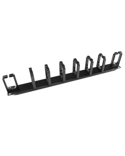 Органайзер кабельный горизонтальный 19 1U, 8 пласт. колец, металлический, черный Cabeus JB08-1U-PR-BK в Кемерово Кабельные органайзеры Pintop.ru